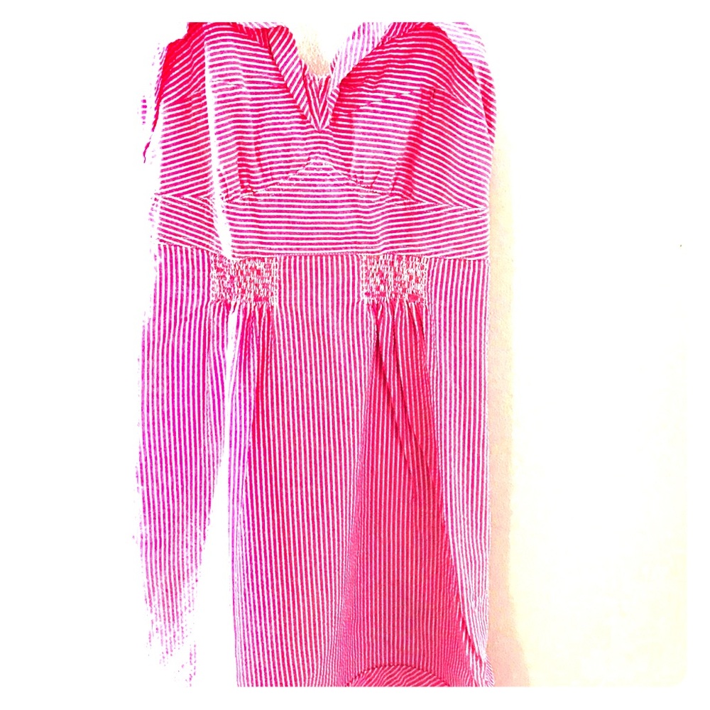 Pink White Pinstripe Summer Dress w/ Pockets